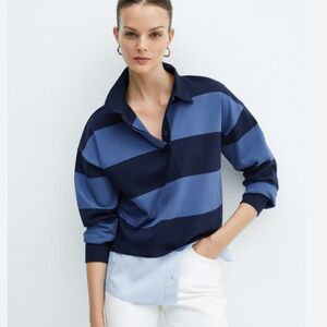 NEW Mango Striped Combined Polo Shirt Relaxed Fit size XS